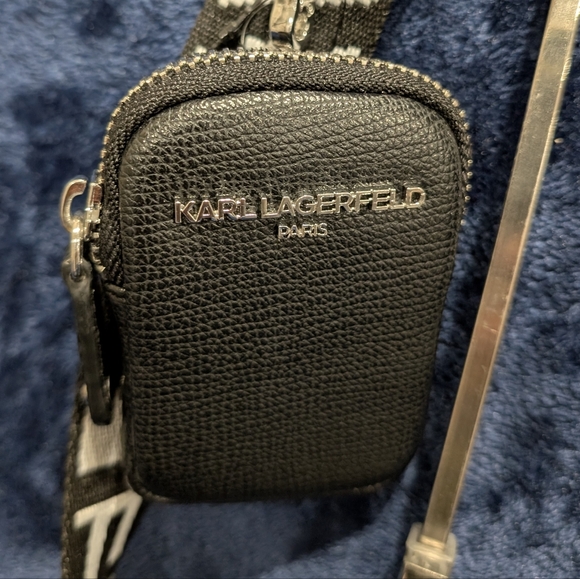 Karl Lagerfeld Black Satchel/Crossbody with Ear Bud case/ Guitar Strap, NWT - Picture 6 of 12